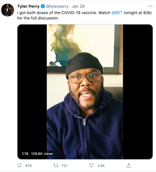 Screenshot from Tyler Perry's public twitter feed Screenshot from Tyler Perry's public twitter feed