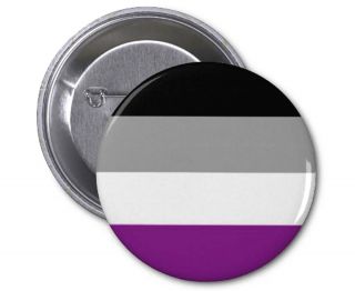  Button with black, gray, white and purple stripes on it