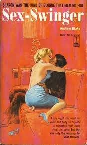 An old magazine cover reads Sex Swinger, a couple embraces on couch below.