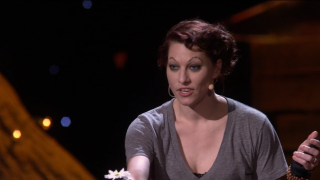 Amanda Palmer at TED (Woman with short dark hair standing on a box w/a flower)