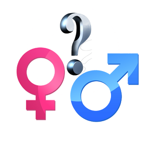 male + female symbols with question mark