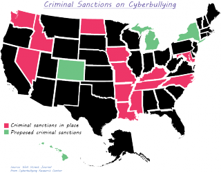 US Map - cyberbullying laws