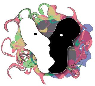 Image of a Black and a White face looking at each other 