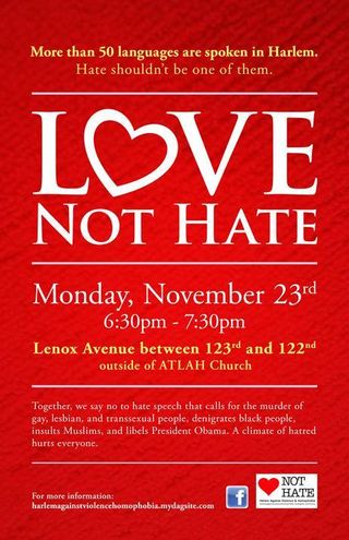 Harlem Against Hate, Homophobia, and Transphobia event poster