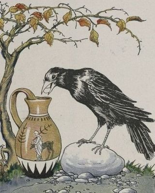 The Crow and the Pitcher, illustrated by Milo Winter in 1919, public domain 