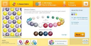M&M’s online customization of the candy’s color selection and printed text M&M’s online customization of the candy’s color selection and printed text