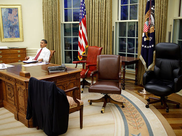"Testing out different chairs in the White House." The Official White House Photostream via Wikimedia Commons