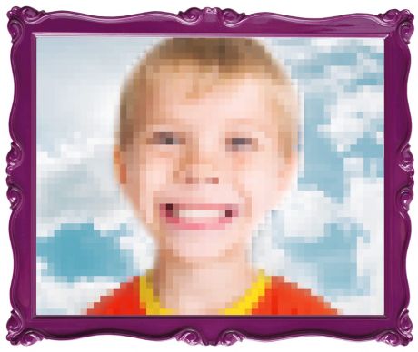Pixelated child smiling