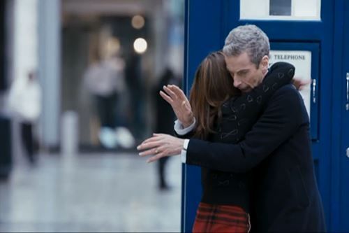 Clara sees him as the Doctor at last, although he thinks he's no longer the hugging type.