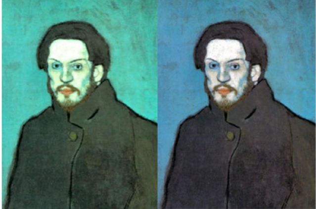 Picasso Self-Portrait with & without blue screen transmission