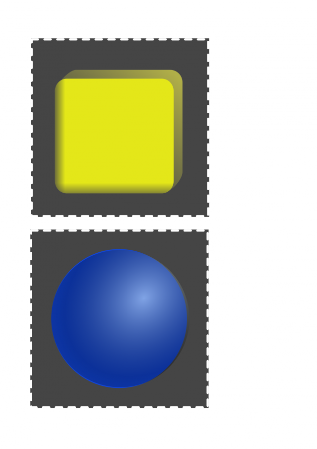 Blue sphere and yellow cube