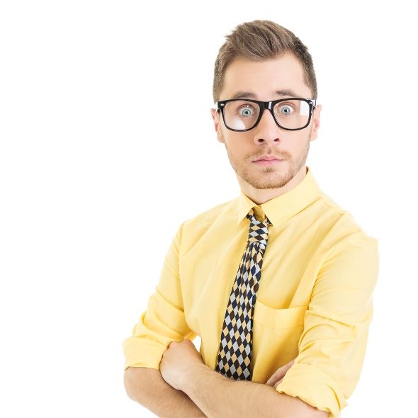 A little too vulnerable? Geeky looking man