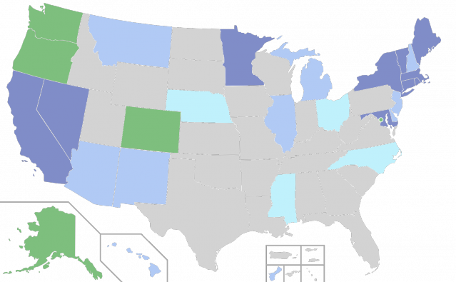Map of the US showing US cannabis laws