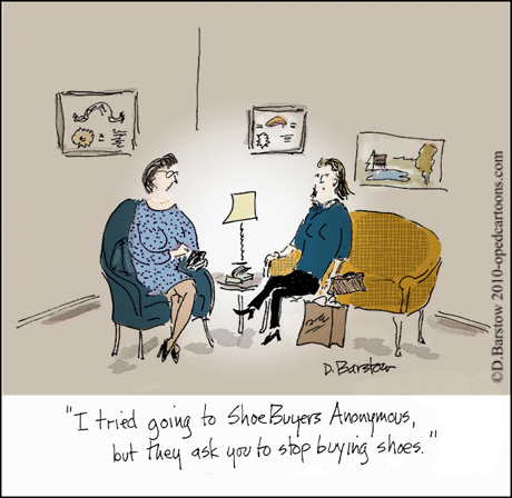 woman who buys too many shoes talks to therapist