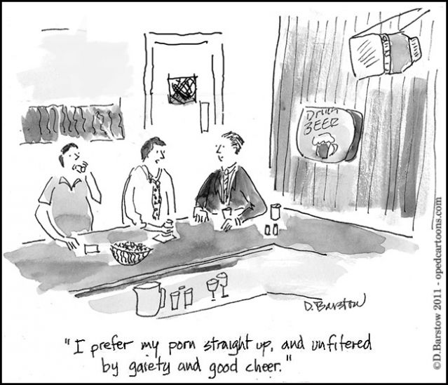 cartoon in bar - man tells friend he accepts pornography and doesn't want to cover it up Cartoon Pornography - cartoon in bar - man tells friend he accepts pornography and doesn't want to cover it up