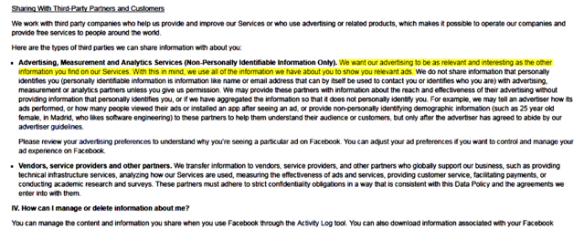 Screen shot from Facebook Terms and Conditions.