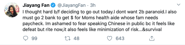 Jiayang Fan's public Tweet, March 18, 2020