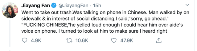 Jiayang Fan's public Tweet, March 17, 2020 Jiayang Fan's public Tweet, March 17, 2020